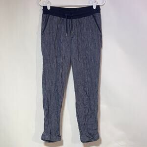 Athleta Pants Womens 4 100% Linen Blue Bali Cropped Pull On Pockets Lightweight